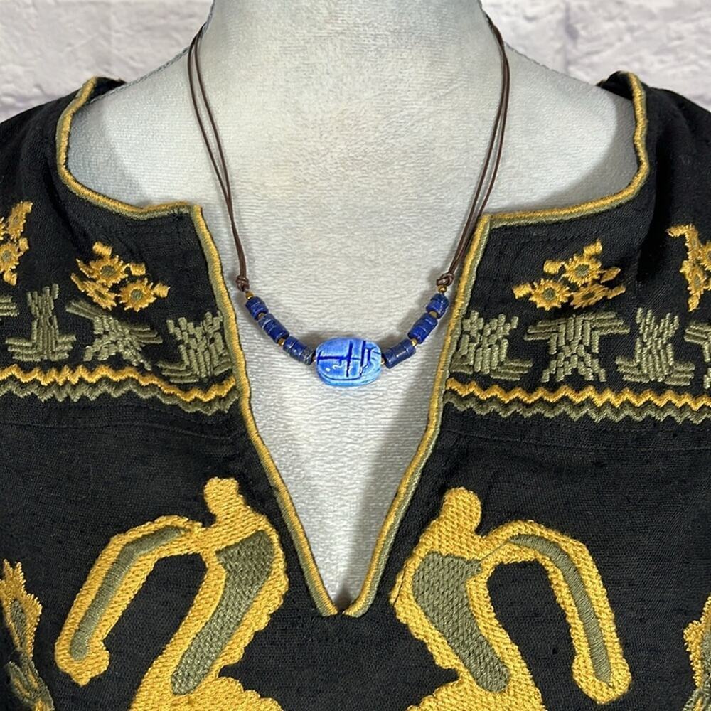 Handmade scarab beetle and lapis lazuli necklace